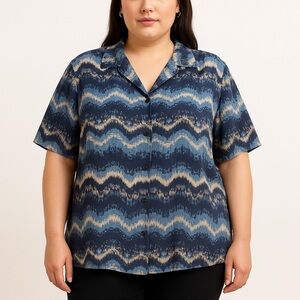 Donnkenny Woman Zigzag Button Front Short Sleeve Blouse 2X